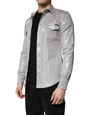 Dolce & Gabbana Metallic Gray Cotton Button Down Shirt