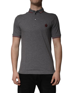 Dolce & Gabbana Gray Cotton Crown Collared Polo T-shirt