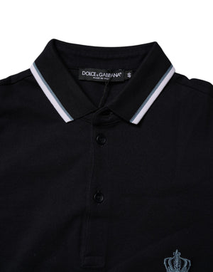 Dolce & Gabbana Black Cotton Crown Collared Polo T-shirt