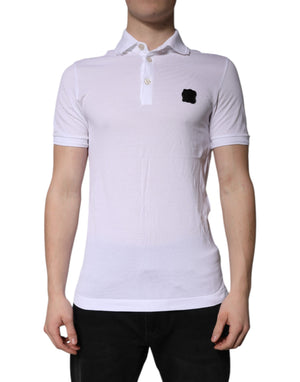 Dolce & Gabbana White Cotton Logo Collared Polo T-shirt