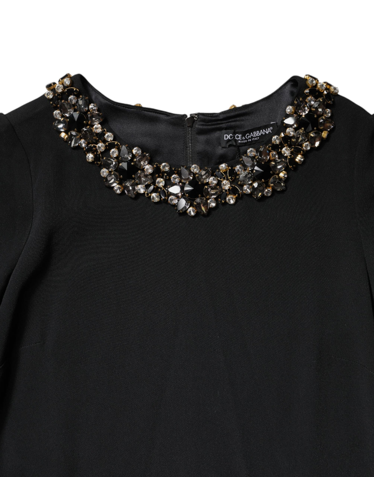 Dolce & Gabbana Black Crystal Embellished Round Neck Mini Dress