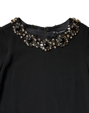 Dolce & Gabbana Black Crystal Embellished Round Neck Mini Dress