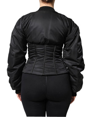 Dolce & Gabbana Black Nylon Full Zip Bustier Corset Jacket