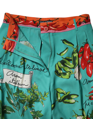 Dolce & Gabbana Green Silk Printed Straight Pants
