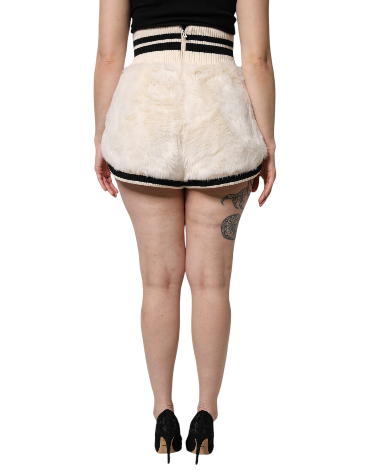 Dolce & Gabbana White Faux Fur High Waisted Hot Pants Short