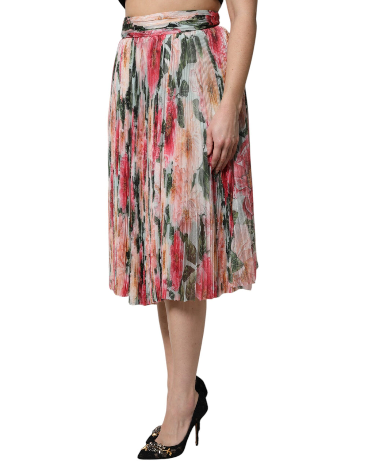 Dolce & Gabbana Multicolor Silk Floral High Waist Midi Skirt