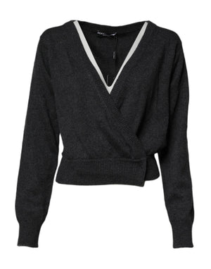 Dolce & Gabbana Grey Cashmere Deep V-neck Pullover Sweater