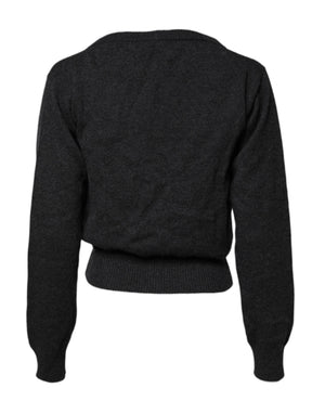 Dolce & Gabbana Grey Cashmere Deep V-neck Pullover Sweater
