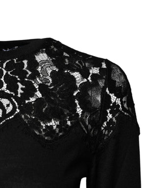 Dolce & Gabbana Black Floral Lace Long Sleeves Blouse Top