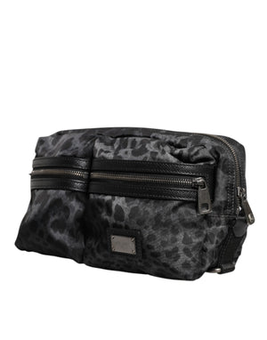 Dolce & Gabbana Black Gray Leopard DG Logo Belt Waist Fanny Pack Bag