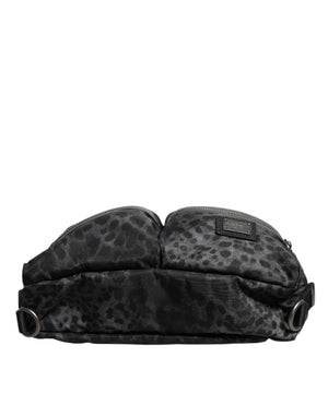 Dolce & Gabbana Black Gray Leopard DG Logo Belt Waist Fanny Pack Bag