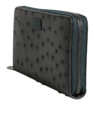 Dolce & Gabbana Green Ostrich Logo Plaque Zip Around Continental Wallet