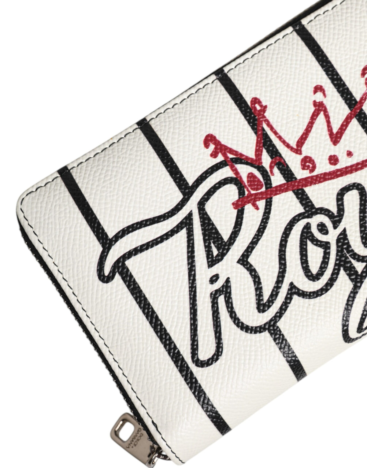 Dolce & Gabbana White Leather DG Crown Royals Continental Zip Around Wallet