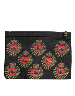 Dolce & Gabbana Black Red Nylon Sacred Heart Clutch Pouch Bag