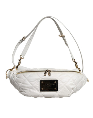 Dolce & Gabbana White Quilted Logo Plaque Belt Waist Fanny Pack Bag