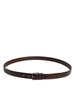 Dolce & Gabbana Brown Leather Silver Metal Buckle Belt