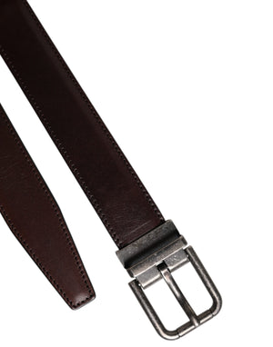 Dolce & Gabbana Brown Leather Silver Metal Buckle Belt