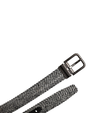 Dolce & Gabbana Black White Silver Tone Metal Buckle Belt