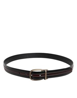 Dolce & Gabbana Black Burgundy Calfskin Metal Logo Buckle Belt