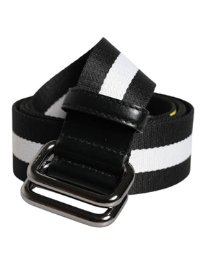 Dolce & Gabbana Black Yellow Logo Striped Metal Buckle Belt