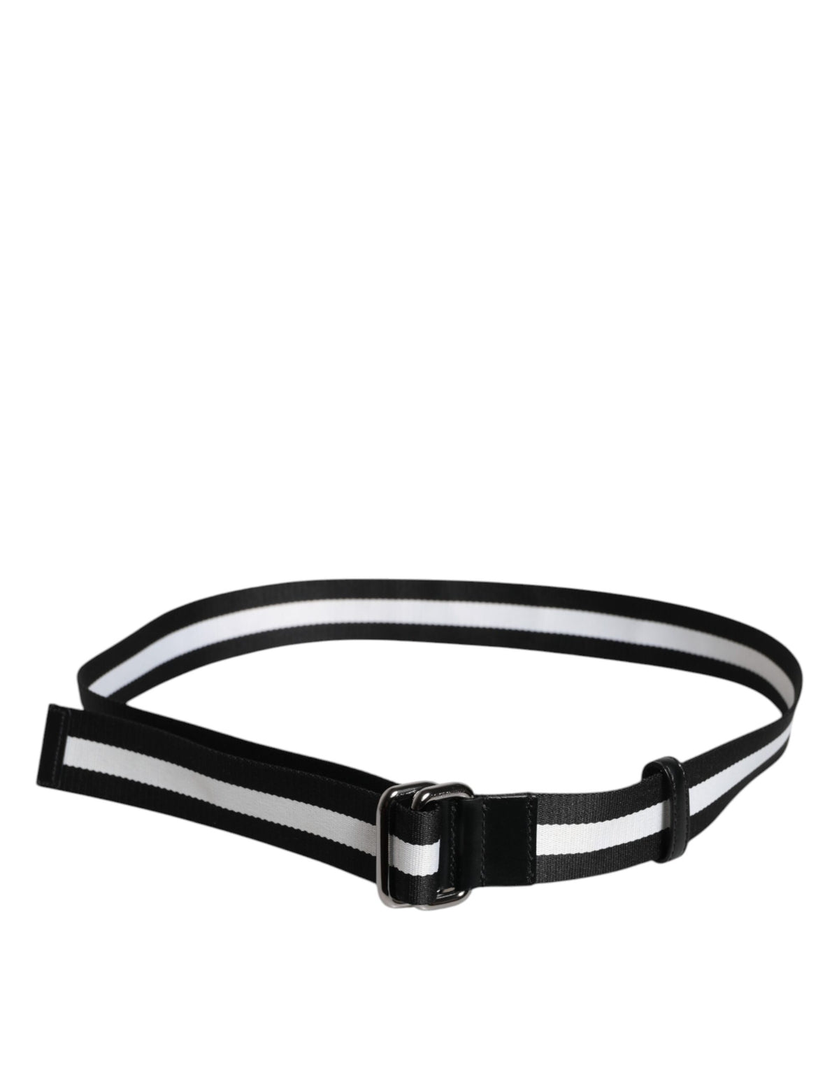 Dolce & Gabbana Black Yellow Logo Striped Metal Buckle Belt