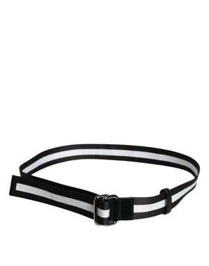 Dolce & Gabbana Black Yellow Logo Striped Metal Buckle Belt