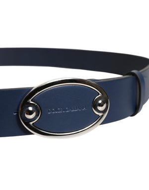 Dolce & Gabbana Blue Leather Classic Metal Logo Buckle Belt