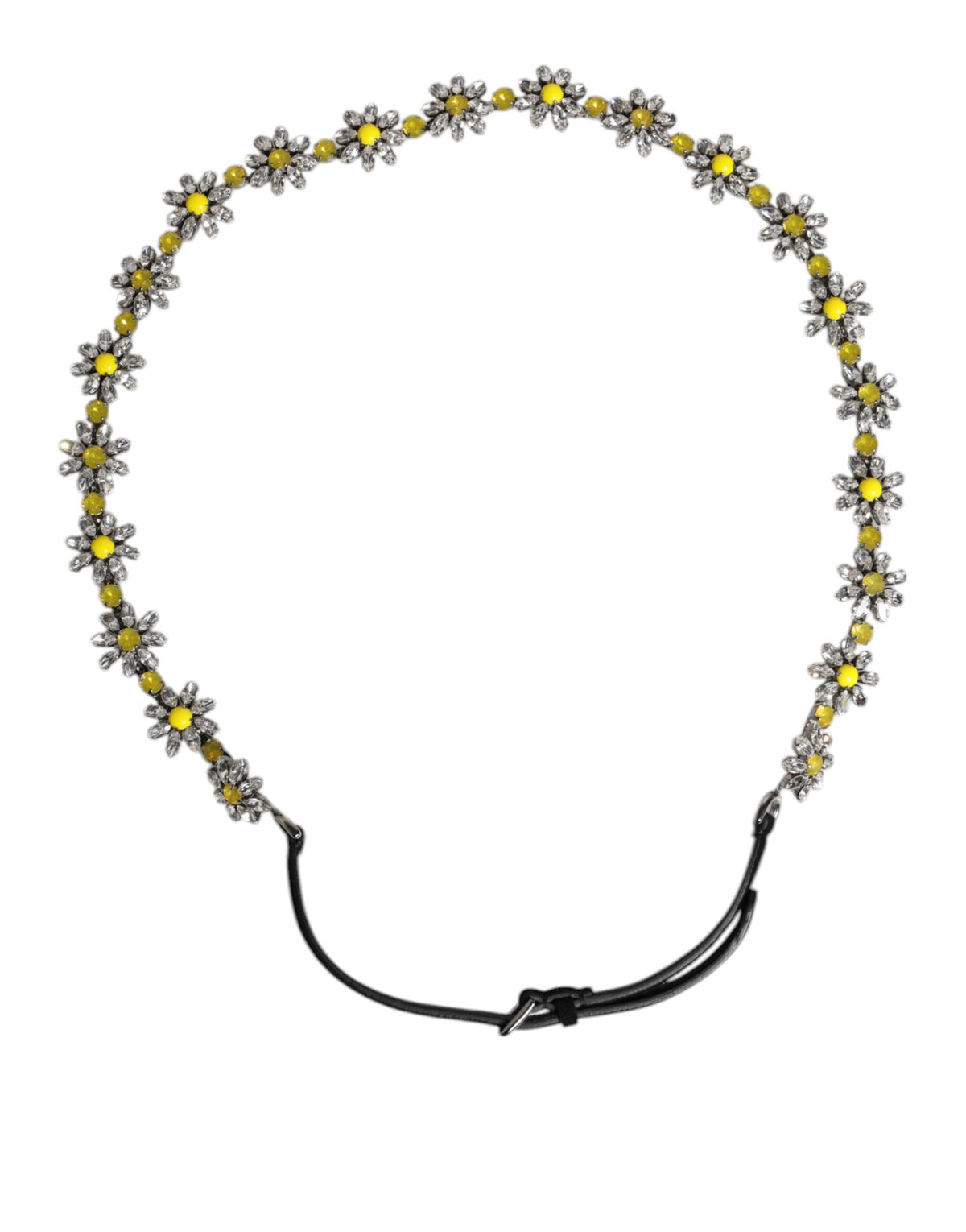 Dolce & Gabbana Black Leather Daisy Crystal Embellish Waist Belt