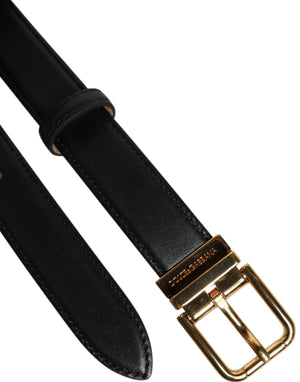 Dolce & Gabbana Black Leather Logo Metal Waist Buckle Belt