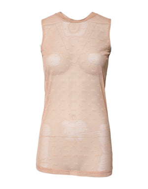 Dolce & Gabbana Beige Nylon Logo Monogram Sleeveless Tank Top