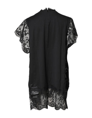 Dolce & Gabbana Black Lace Sheer Sacred Heart Crew Neck Top