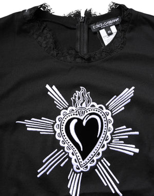 Dolce & Gabbana Black Lace Sheer Sacred Heart Crew Neck Top