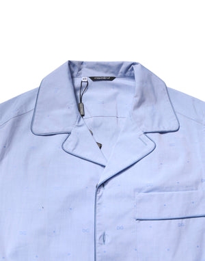 Dolce & Gabbana Light Blue DG Logo Cotton Men Pajama Set Sleepwear