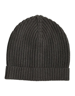 Dolce & Gabbana Dark Gray Cashmere Knit Winter Beanie Hat