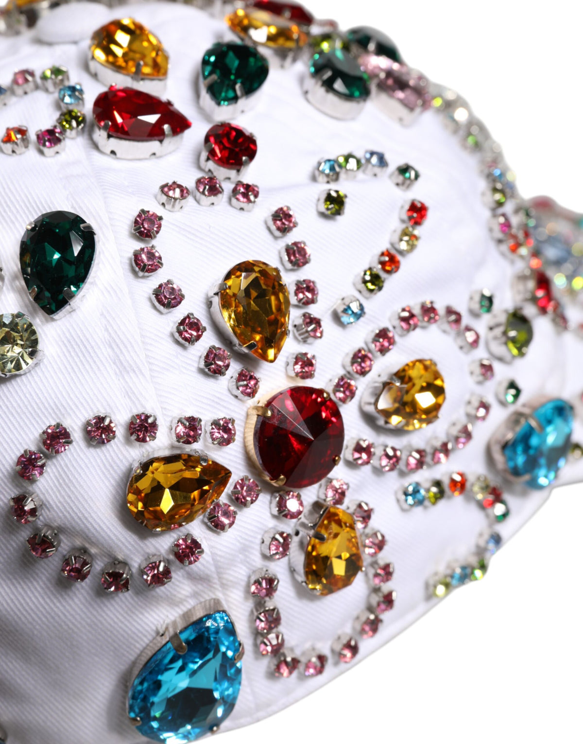 Dolce & Gabbana White Multicolor Crystal Embellish Baseball Cap