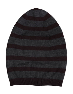 Dolce & Gabbana Gray Striped Wool Knitted Winter Beanie Hat