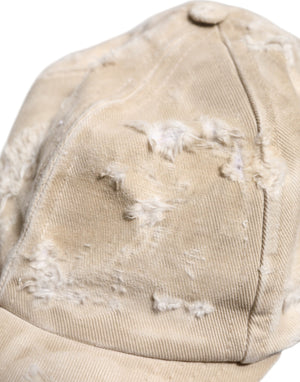 Dolce & Gabbana Beige Tattered Cotton 6 Panels Baseball Cap