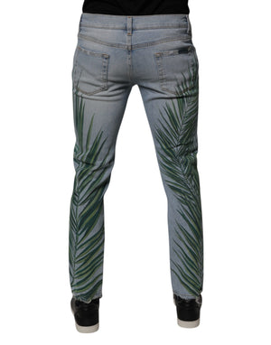 Dolce & Gabbana Light Blue Leaf Cotton Classic Men Denim Jeans