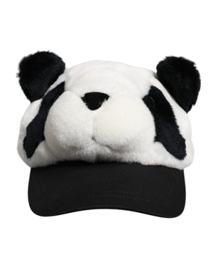 Dolce & Gabbana Black White Panda Fur Women Baseball Cap