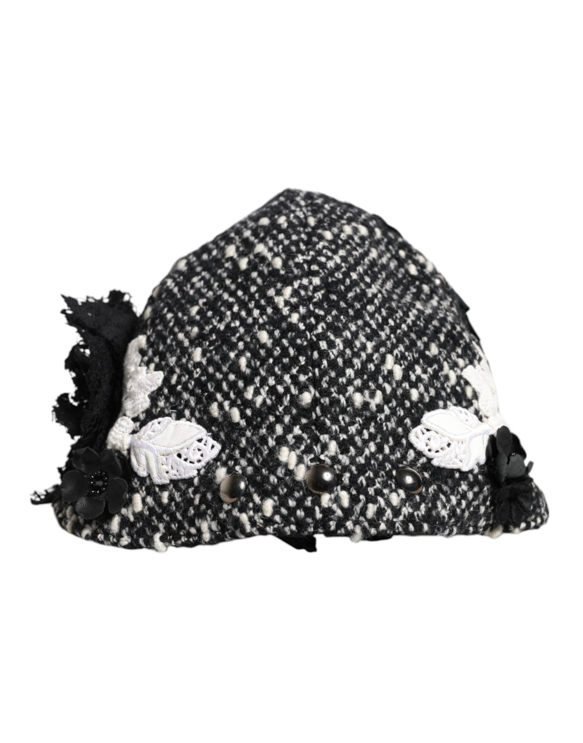 Dolce & Gabbana Black Wool White Floral Embellished Cloche Hat