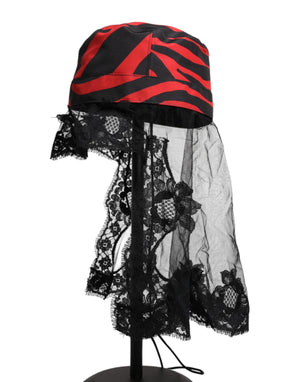 Dolce & Gabbana Black Red Stripes Lace Tulle Bucket Hat