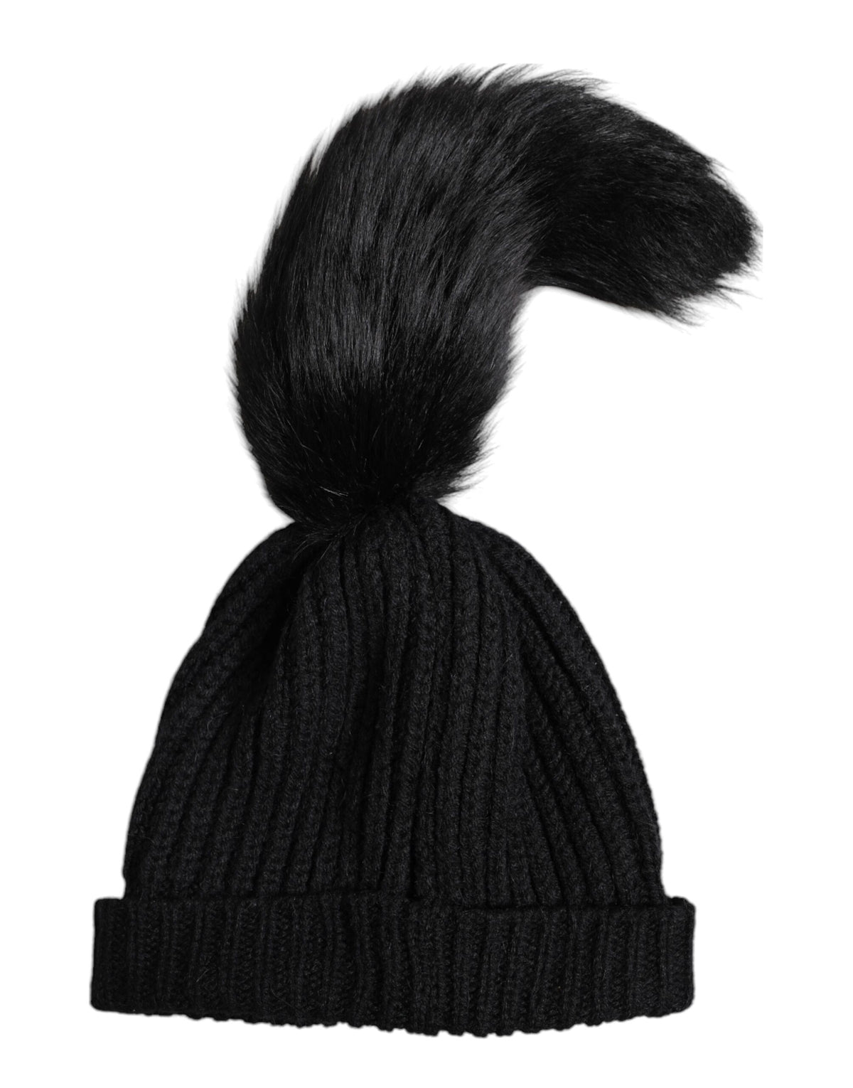 Dolce & Gabbana Black Acrylic Knitted Fur Winter Beanie Hat