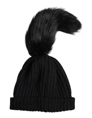 Dolce & Gabbana Black Acrylic Knitted Fur Winter Beanie Hat