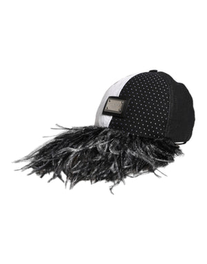 Dolce & Gabbana White Black Polka Dot Feathers Baseball Cap