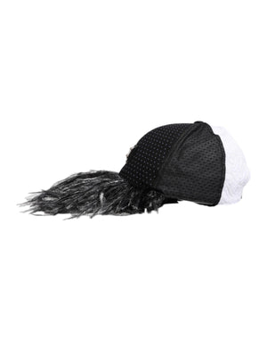 Dolce & Gabbana White Black Polka Dot Feathers Baseball Cap