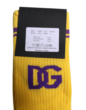 Dolce & Gabbana Yellow Cotton DG Logo Mid Calf Socks