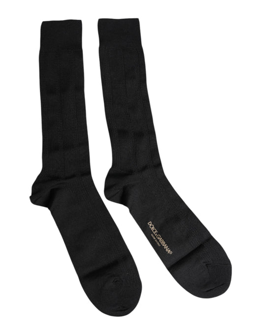 Dolce & Gabbana Black Stretch Logo Mid Calf Men Socks