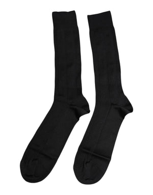 Dolce & Gabbana Black Stretch Logo Mid Calf Men Socks