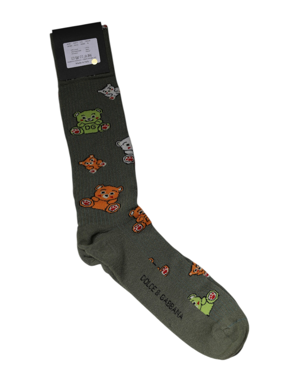 Dolce & Gabbana Green Nylon DG Bear Printed Mid Calf Socks