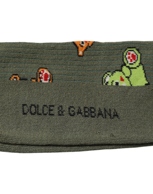 Dolce & Gabbana Green Nylon DG Bear Printed Mid Calf Socks